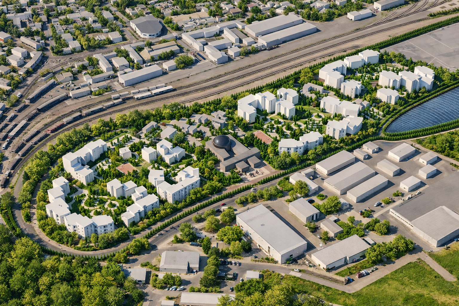 Эскизное предложение микрорайона переменной этажности, общий вид