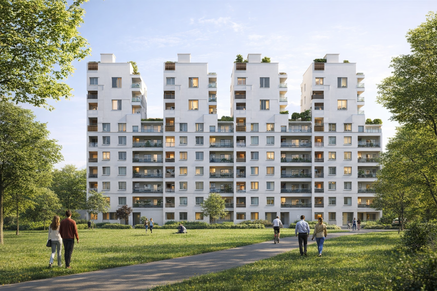 Эскизное предложение микрорайона переменной этажности, визуализация