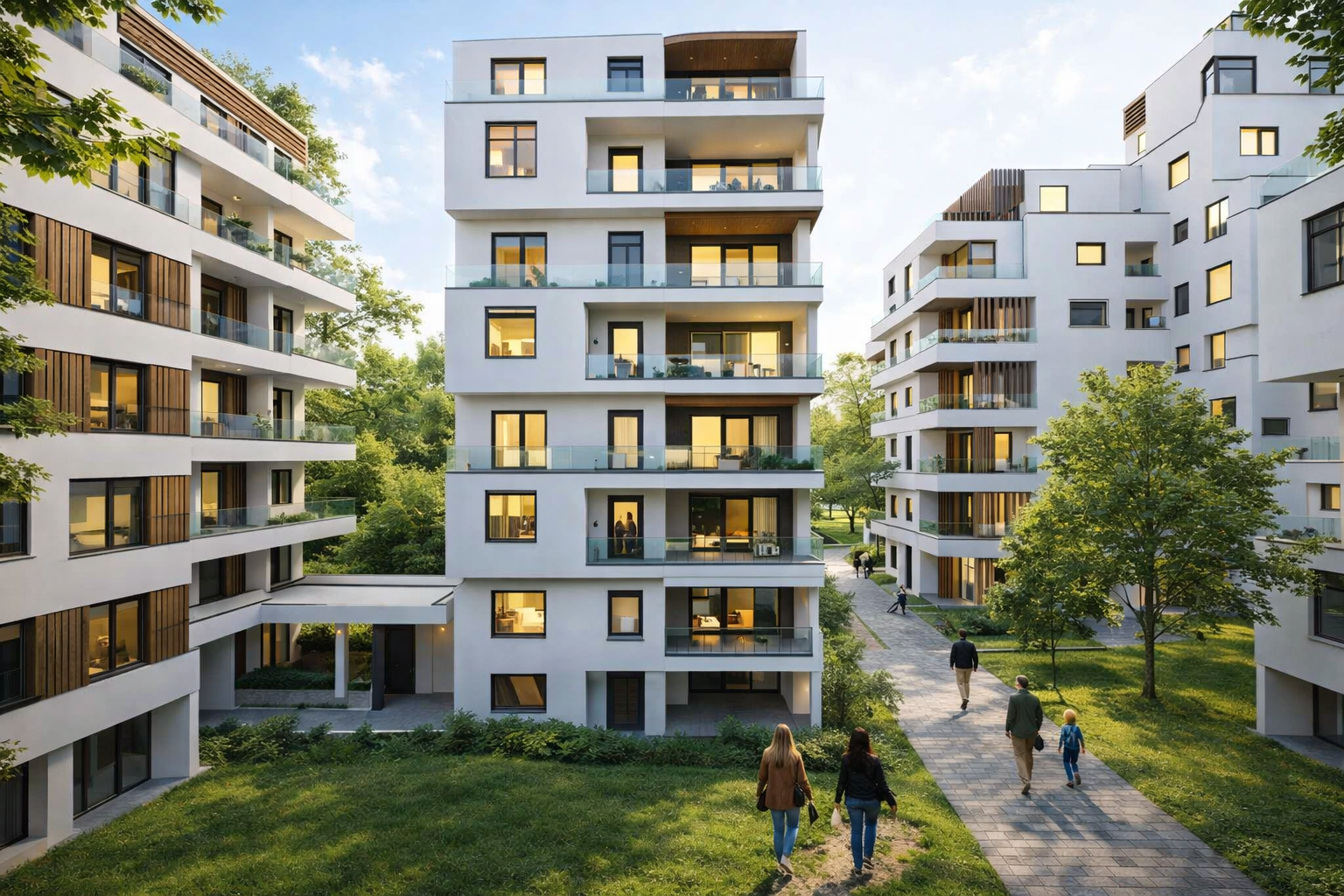 Эскизное предложение микрорайона переменной этажности, визуализация